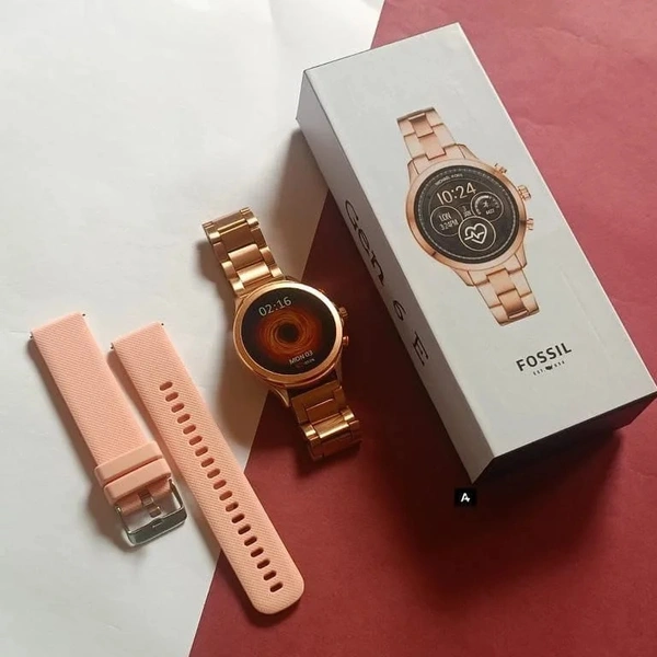 *FOSSIL Gen 6E aur ginti   NSmartwatch 44mm 2022*2  Patta silicon or meta*ON/OFF FOSSIL LOGO* 🔥🔥All colours available• *Dual Bluetooth Connectivity v4.2 / 3.0*• *1.28" LTPS HD  Round Clear View Screen* With 650Nits Brightness• 100+ Watch faces From App Store + Set Custom Wallpaper From Phone Gallery• *HIGH GRADE ALLUMINIUM BODY*• *Pedometer* / Sleep Monitor / Deep Sleep - Light S - White