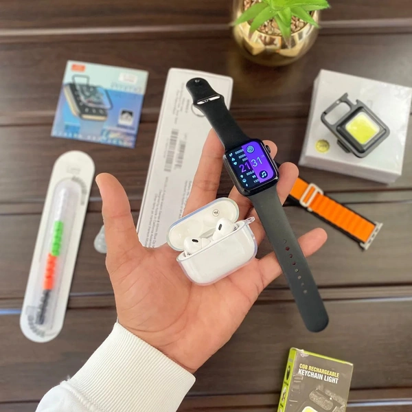*_2023 APPLE TOP SELLING COMBO OFFER🔥💯👌_**9 in 1 BooM Combo* ❣️❣️*7a Quality* 🔥🔥✓ *Apple Serise 8*✓ (Super Fast 🖖 Stylish design)✓ (Set Owen wallpaper+ Bt calling)✓ (World's Biggest Sold Smartwatch)✓ *Apple Size 44 Mm Alpino Strap*✓ *Hige quality Apple white Nike Box* ✓ *Airpord Tws*✓ (beep Hd sound Boom Boom)✓ *Transfernt Airpord Case*✓ *Apple Smart watch PaMa Screen protect - Black