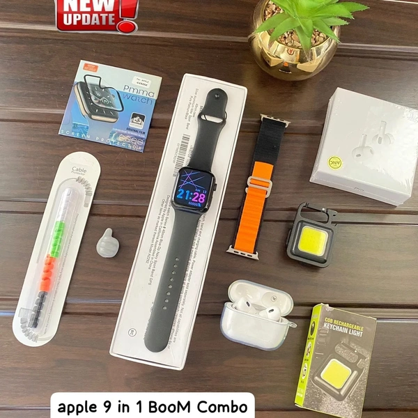 *_2023 APPLE TOP SELLING COMBO OFFER🔥💯👌_**9 in 1 BooM Combo* ❣️❣️*7a Quality* 🔥🔥✓ *Apple Serise 8*✓ (Super Fast 🖖 Stylish design)✓ (Set Owen wallpaper+ Bt calling)✓ (World's Biggest Sold Smartwatch)✓ *Apple Size 44 Mm Alpino Strap*✓ *Hige quality Apple white Nike Box* ✓ *Airpord Tws*✓ (beep Hd sound Boom Boom)✓ *Transfernt Airpord Case*✓ *Apple Smart watch PaMa Screen protect - Black