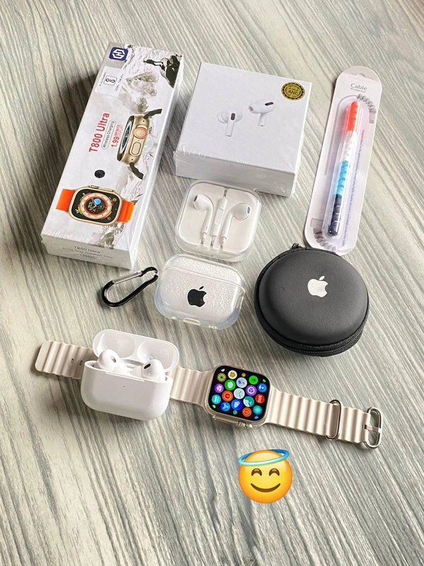 *APPLE WATCH ULTRA  AND AIRPODS PRO 2 TWS COMBO* HOTSELLING 6 In 1 COMBO 🎁❤️*APPLE WATCH ULTRA* - Premium Original Box- Triple Buttons Working- Seamless Full Display - Wireless Charging - Set Your Own Wallpaper - Crown Working *AIRPODS PRO 2 TWS* 3-4 hours battery backup ✔️Same Design And Size ✔️Charging case ✔️With Charging cable ✔️Both Sensors Fully working ✔️With Microphone for