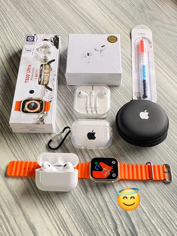 *APPLE WATCH ULTRA  AND AIRPODS PRO 2 TWS COMBO* HOTSELLING 6 In 1 COMBO 🎁❤️*APPLE WATCH ULTRA* - Premium Original Box- Triple Buttons Working- Seamless Full Display - Wireless Charging - Set Your Own Wallpaper - Crown Working *AIRPODS PRO 2 TWS* 3-4 hours battery backup ✔️Same Design And Size ✔️Charging case ✔️With Charging cable ✔️Both Sensors Fully working ✔️With Microphone for