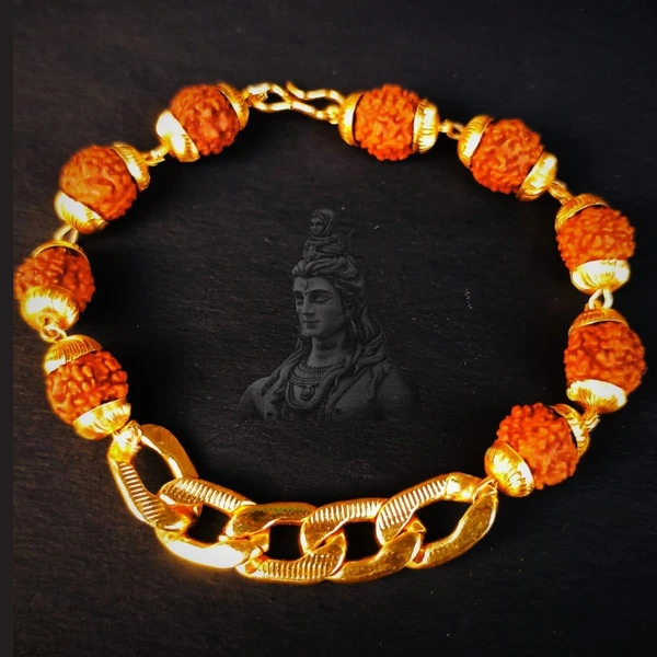 Gold Plated Rudraksha Links Bracelet for Men’s Timeless Style
