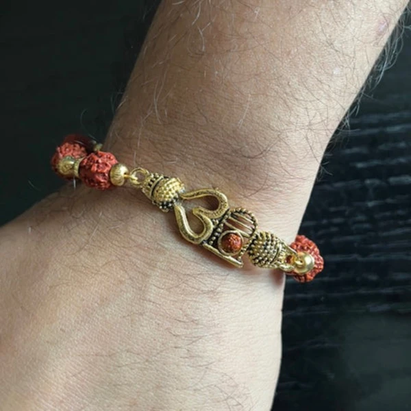 Gold Plated Om Rudraksha Bracelet For Men