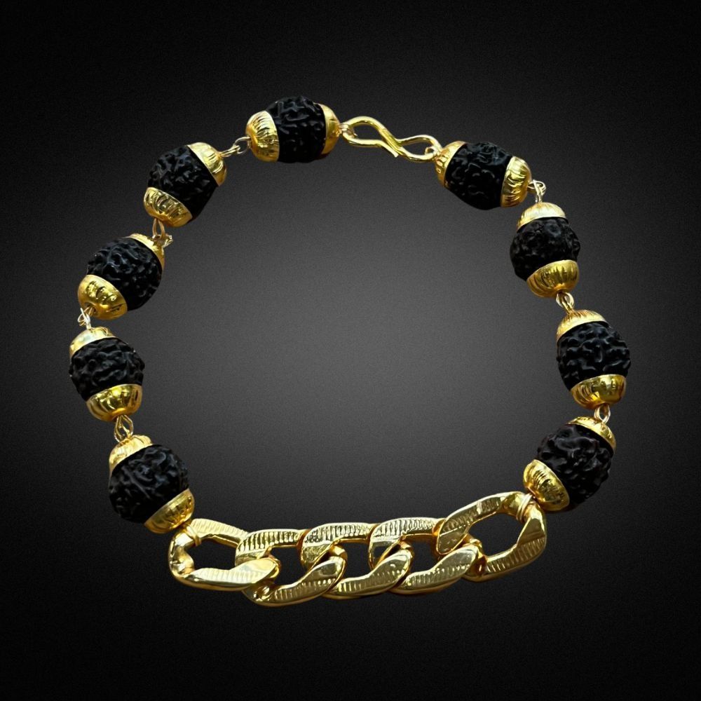 5 Mukhi Java Black Rudraksha Gold Plated Bracelet | Rudraksha Mart