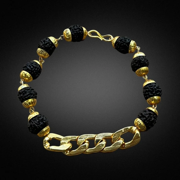 Gold Plated Black Links Rudraksha Bracelet For Men