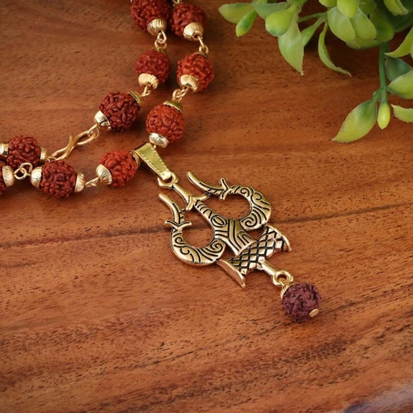 Mahakal Trishul Locket With Gold Capped Rudraksha Mala