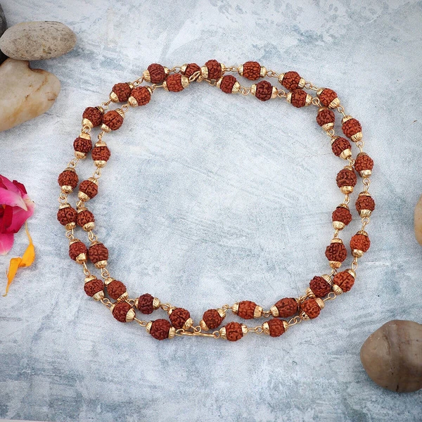 Gold Capping Panchmukhi Rudraksha Mala