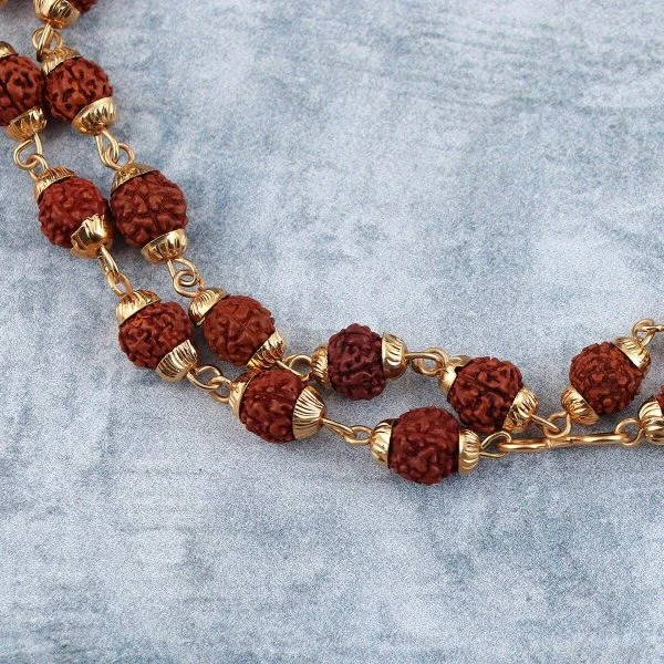 Gold Capping Panchmukhi Rudraksha Mala