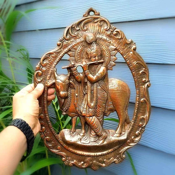 Krishna Playing Flute – Metal Wall Hanging – 16 Inch