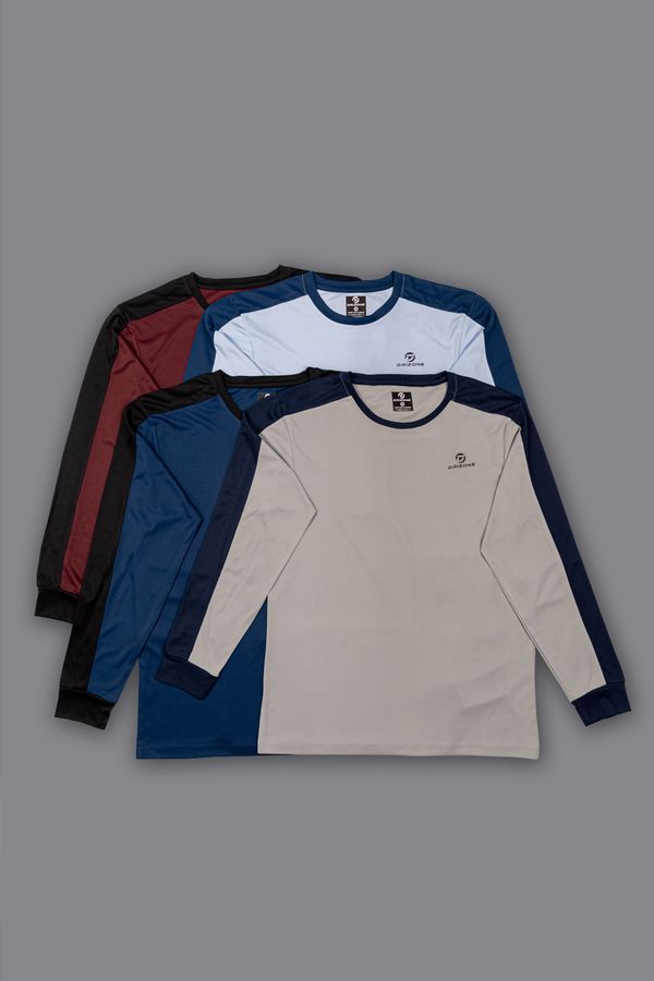 Drizone-Pack of 16 Pcs-@170/Pc- Round Neck Full Sleeve Designer T-Shirt With Panel - Wine, Airforce, Light Grey, Sky Blue, M,L,XL,XXL