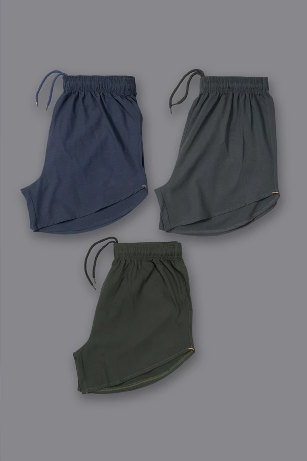 Drizone Plain-Pack of 12 Pcs-@150/Pc- Plain running NS Lycra Shorts - M,L,XL,XXL, Navy,Dark grey, Olive