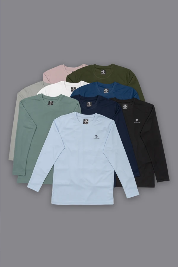 Drizone Plain-Pack of 36 Pcs-@178/Pc- Round Neck Full Sleeve T-shirt - M,L,XL,XXL, Black, White, Navy, Olive Green, Till Green, Wine, Onion pink, Pista, Light grey