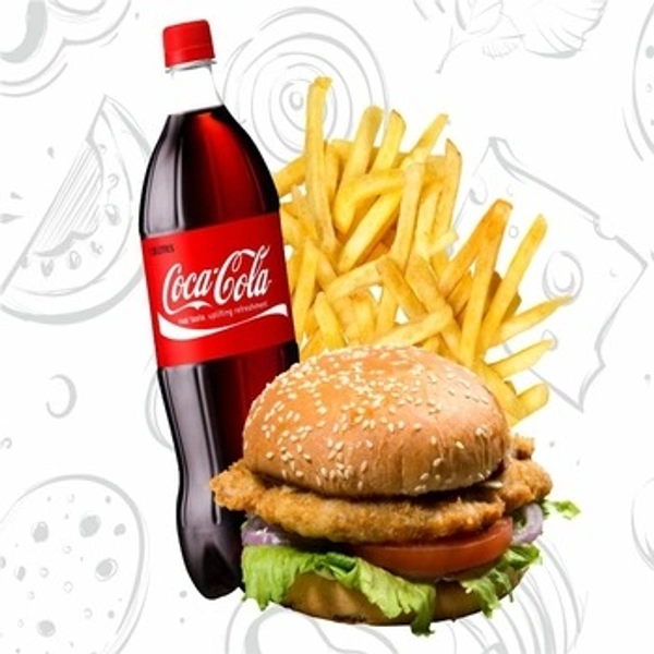 S. N. Jumbo Meal. 3veg Burger 2veg Pizza 1fries 750ml Drink