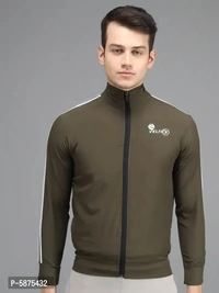 Stylis NS Lycra Solid Side Stripe Green Track Jacket - 36
