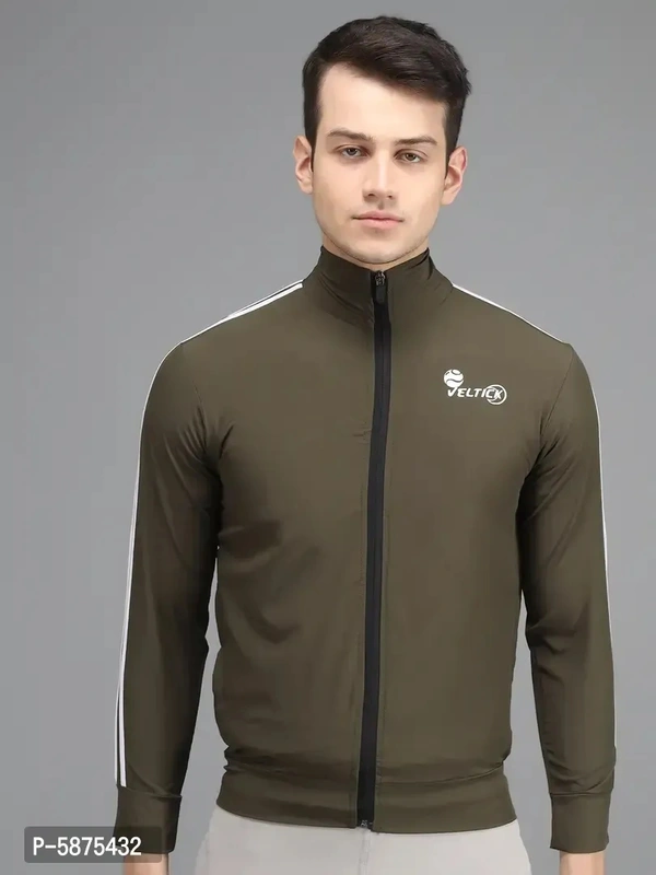 Stylis NS Lycra Solid Side Stripe Green Track Jacket - 36