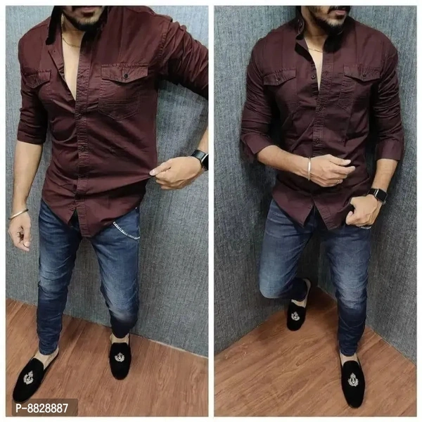Stylish Men Solid Comfort Fit Chinese Collar Casual Shirt - XL