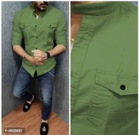 Stylish Men Solid Comfort Fit Chinese Collar Casual Shirt - XL