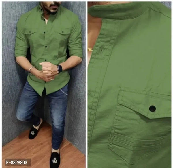 Stylish Men Solid Comfort Fit Chinese Collar Casual Shirt - XL