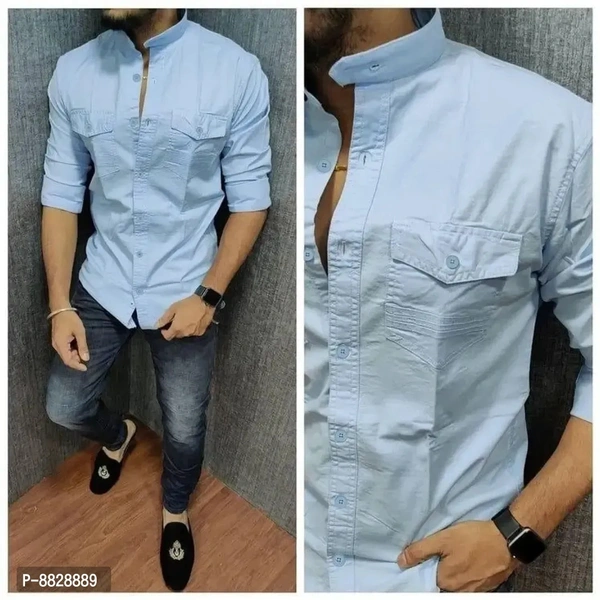 Stylish Men Solid Comfort Fit Chinese Collar Casual Shirt - XL