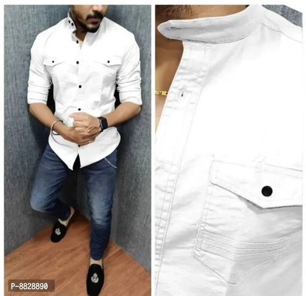Stylish Men Solid Comfort Fit Chinese Collar Casual Shirt - XL