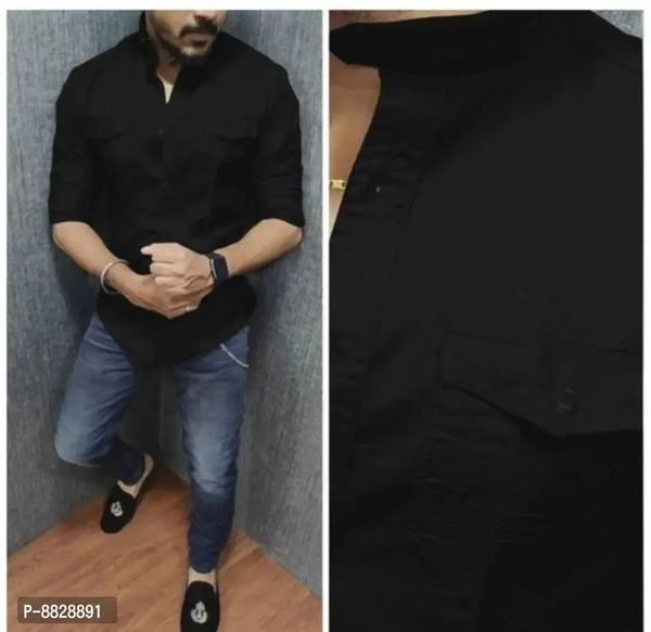 Stylish Men Solid Comfort Fit Chinese Collar Casual Shirt - XL