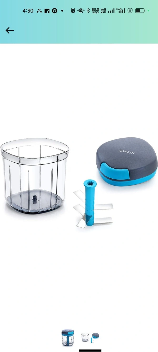 Ganesh master chopper with 5 stainless-steel  blades xl large jumbo chopper ( 900ml ) - Dove Gray