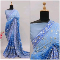 Elegant Heavy Fox Georgette Embroidered Partywear Saree