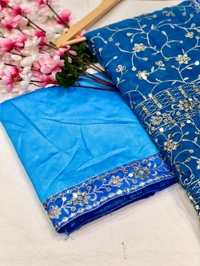 Elegant Heavy Fox Georgette Embroidered Partywear Saree