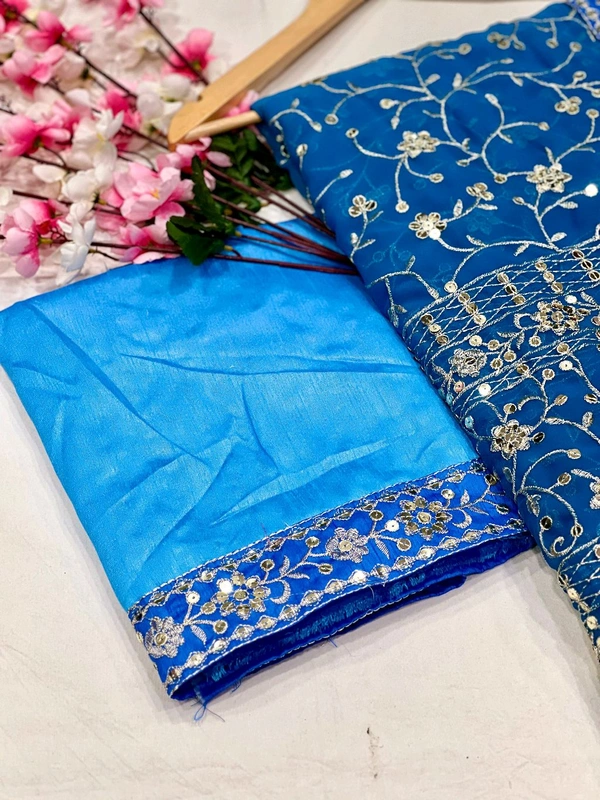 Elegant Heavy Fox Georgette Embroidered Partywear Saree