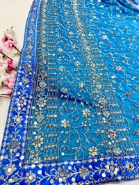 Elegant Heavy Fox Georgette Embroidered Partywear Saree