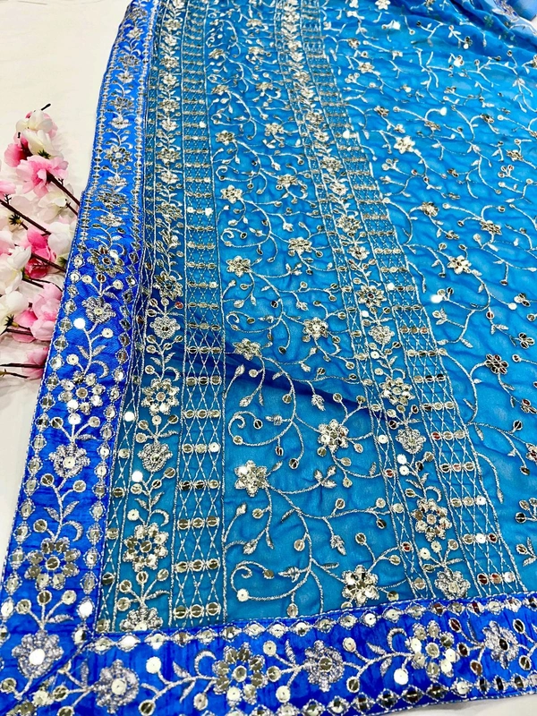 Elegant Heavy Fox Georgette Embroidered Partywear Saree