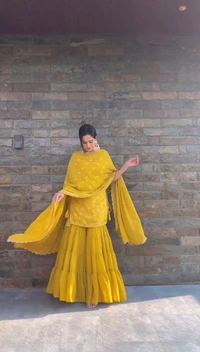 Yellow Designer Sharara For Haldi - Yellow, M (38)