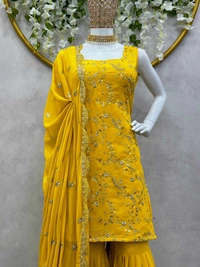 Yellow Designer Sharara For Haldi - Yellow, M (38)