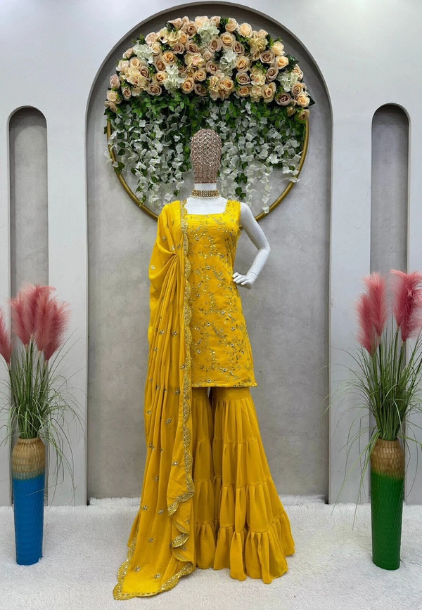 Yellow Designer Sharara For Haldi - Yellow, M (38)