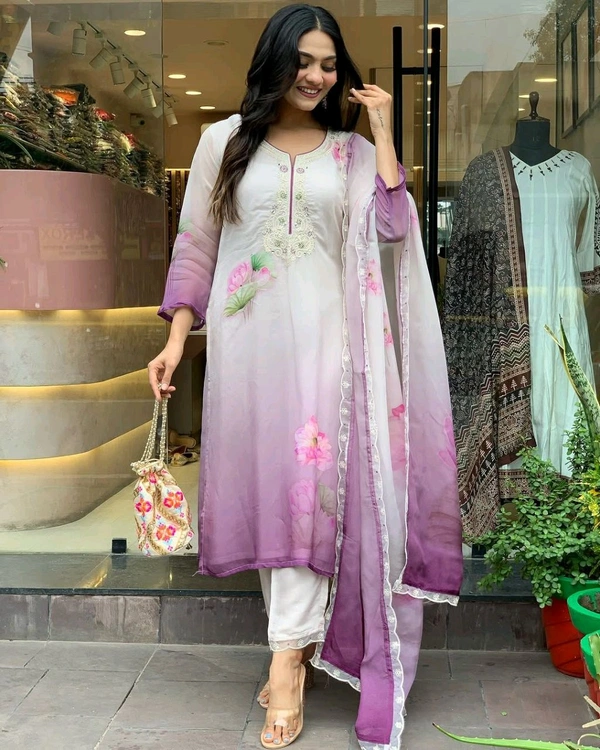 White Floral Kurti Set - White, XXL (44)