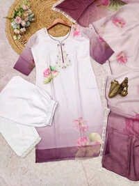 White Floral Kurti Set - White, XXL (44)