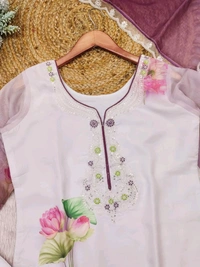 White Floral Kurti Set - White, 3XL (46)