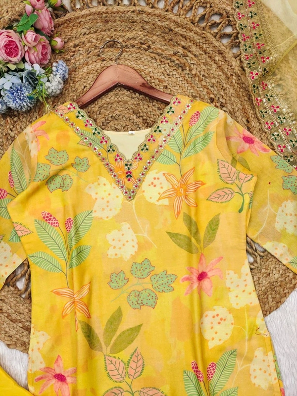 Yellow Muslin Silk Suit - Yellow, 3XL (46)