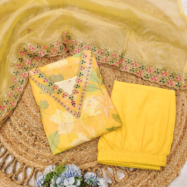 Yellow Muslin Silk Suit - Yellow, 3XL (46)