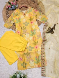 Yellow Muslin Silk Suit - Yellow, 4XL (48)