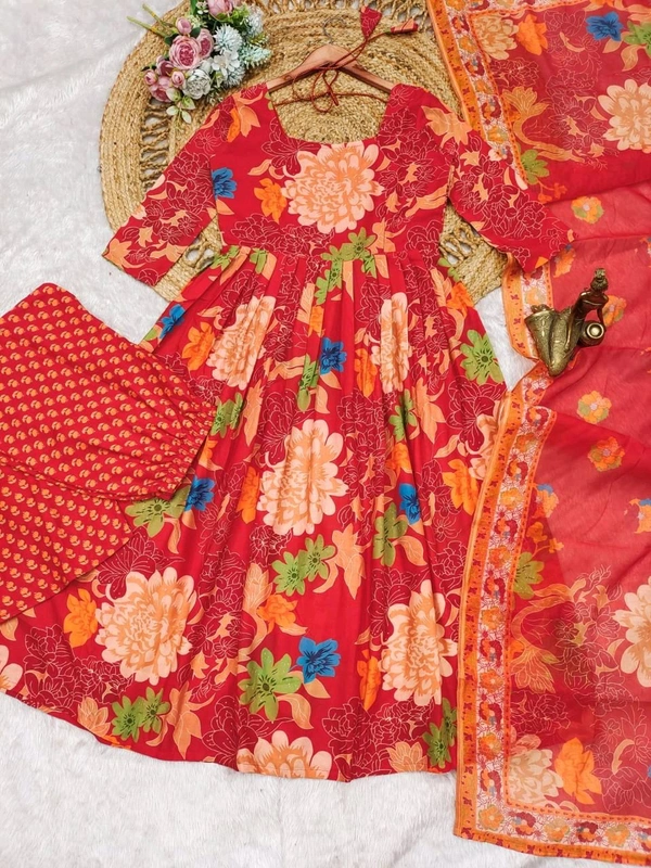 Red Floral Designer Kurti - L (40), Red