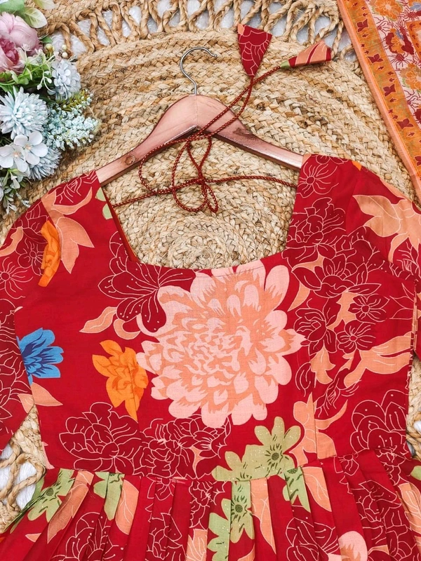 Red Floral Designer Kurti - L (40), Red