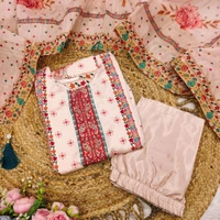 Elegant Satin Outfit with Silk Pant & Embroidered Dupatta – Multiprint & Stonework Design - XL (42)