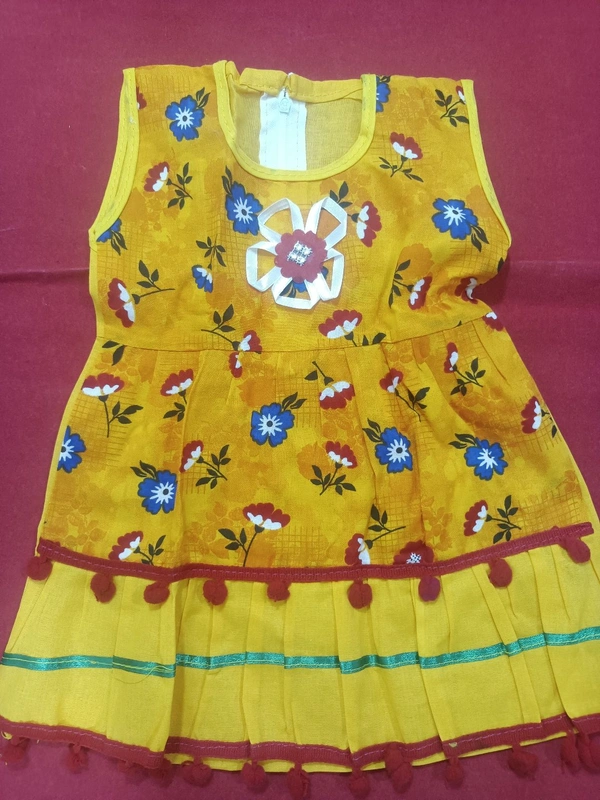 00A Cotton Kids Dress - Red, 1 Year