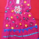 00A Cotton Kids Dress - Red, 2 Year To 3 Year