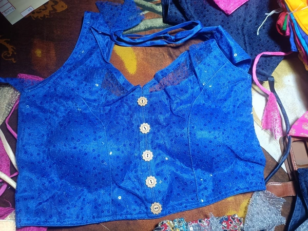 12005C Wooden Buttom Net Blouse  - Free Size
