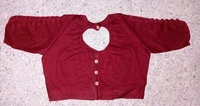 12011 Wooden Button Cotton Blouse  - 32, Red