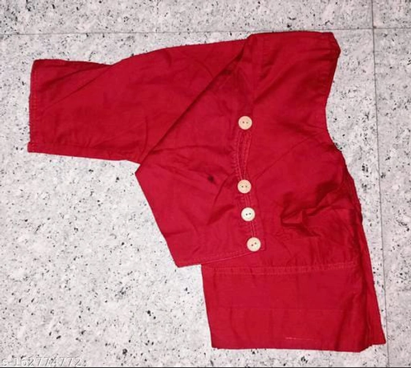 12011 Wooden Button Cotton Blouse  - 34, Red