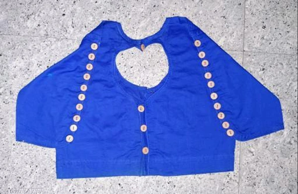 12011 Wooden Button Cotton Blouse  - 34, Cyan Aqua