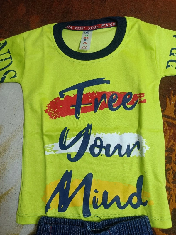 00O Cotton T Shirt With Jins Pant - 22, Green